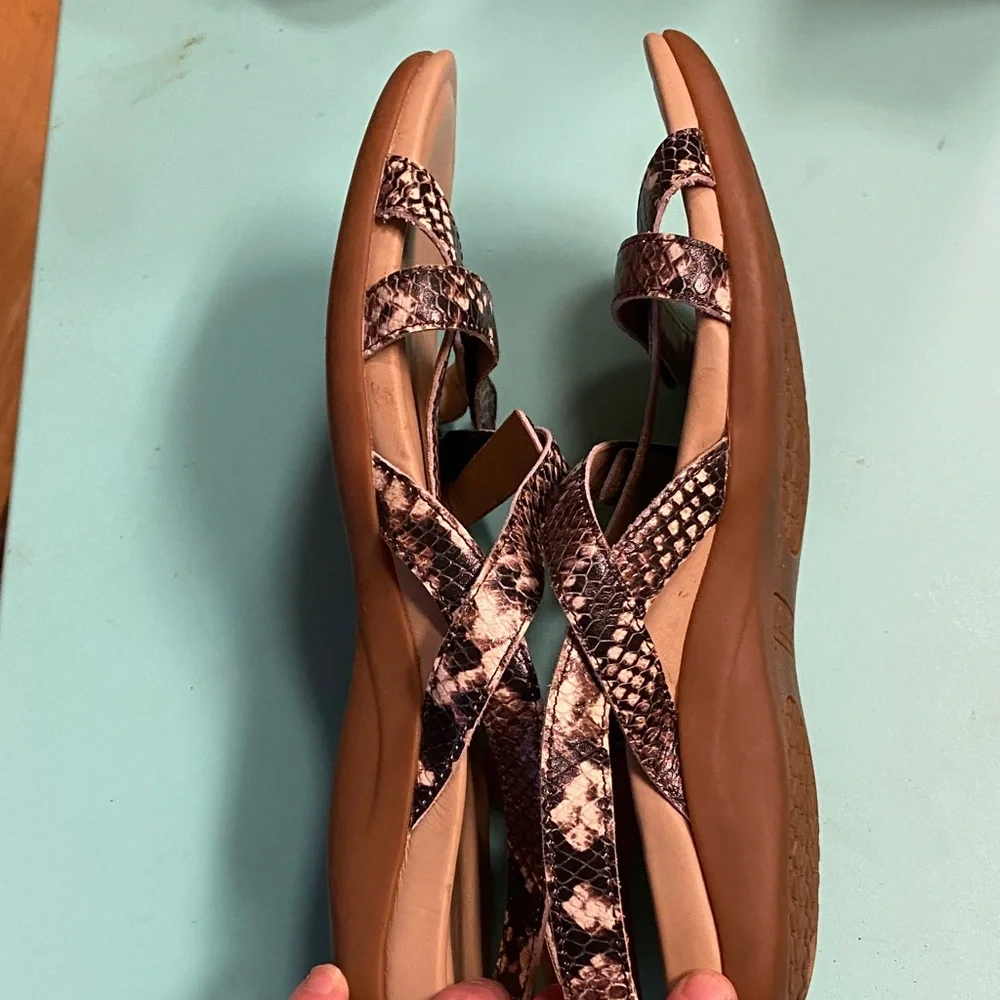 Abeo Snakeskin Leather Strappy Sandals - Brown& White Size 10 - Picture 6 of 8